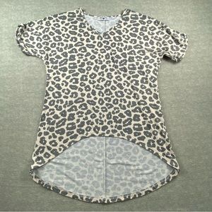 Crazy Train Womens Animal Print SS High Low Hem Blouse Size S